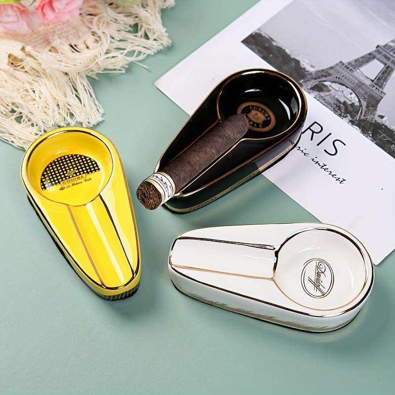 1pc Elegant Ceramic Cigar Ashtray Portable Creative Accessory for Smokers Ideal Living Room De