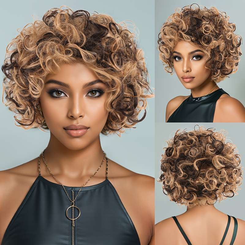 1Pc Black Brown Golden Mix Fashion Design Wig