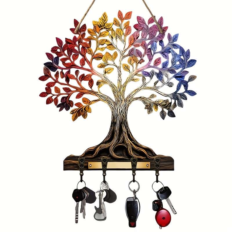 1pc color tree of life home wooden key hanger key storage with hooks four-season multi-functional