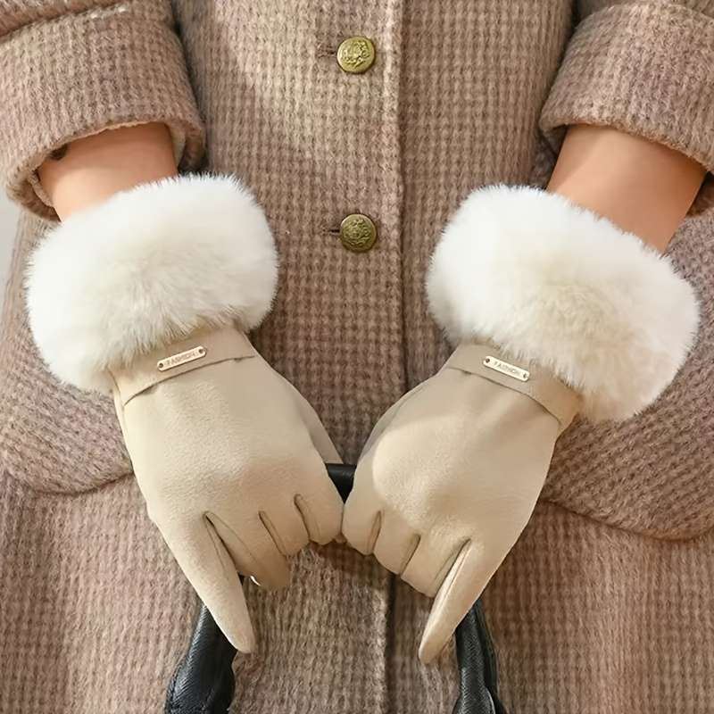 1 Pair Khaki Warm Gloves