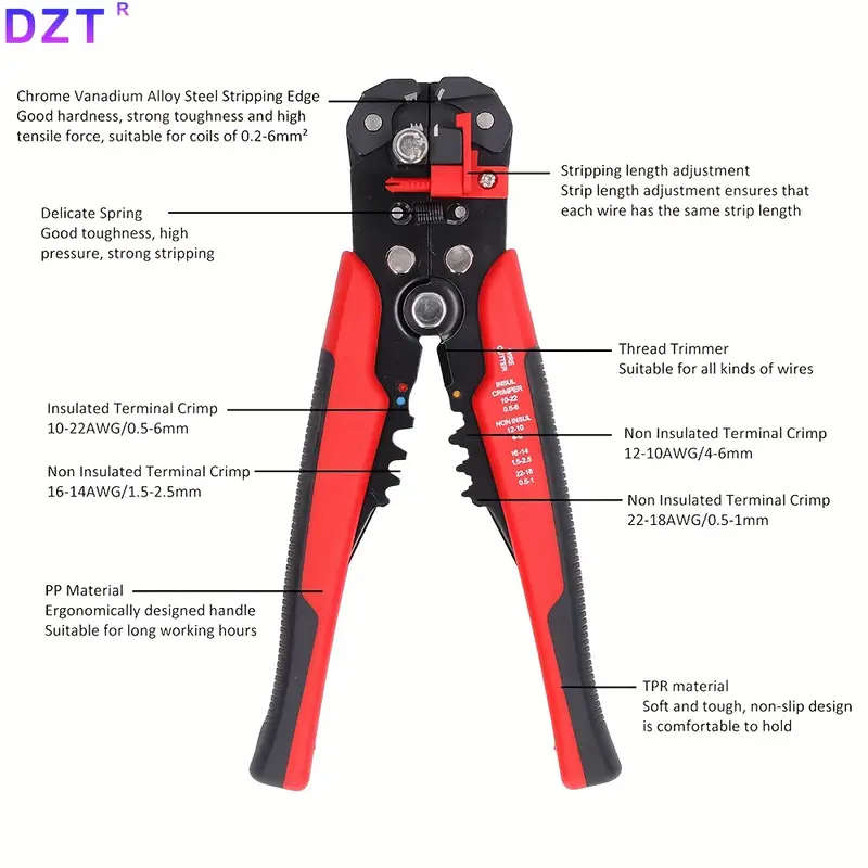 1pc Multi-Functional Automatic Wire Stripper Self-Adjusting Cable Cutter with Comfort Grip Handles
