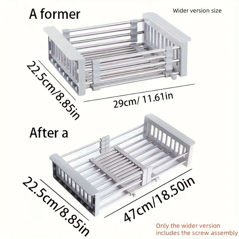1pc Expandable Stainless Steel Over-The-Sink Dish Rack Drainer Basket Collapsible Kitchen Organ