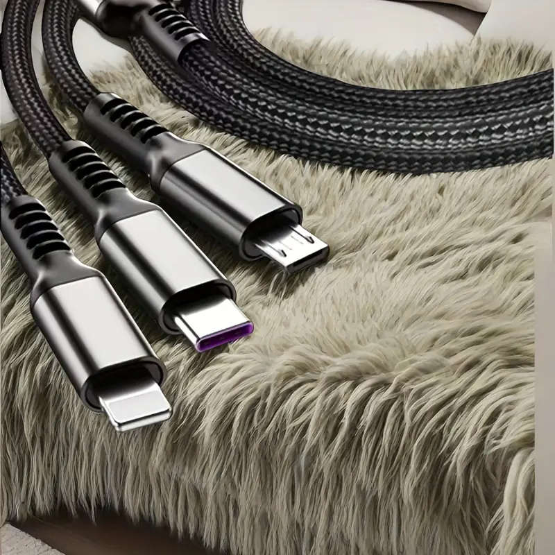 1pc Multi USB Charger Cable 3in1 Charging Cable Nylon Braided Universal USB Charging Cord with Type-