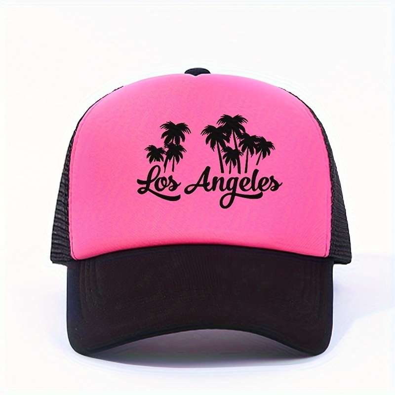 1pc Color Block Palm Trees Los Angeles Print Baseball Cap Y2K Trendy California LA Mesh Trucker Ha
