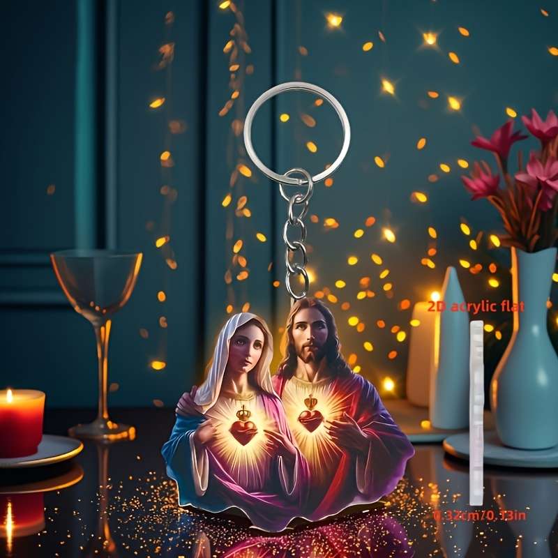 1pc 2D Flat    Acrylic Holy Family Keychain Vibrant Sacred Heart Design Durable Flat