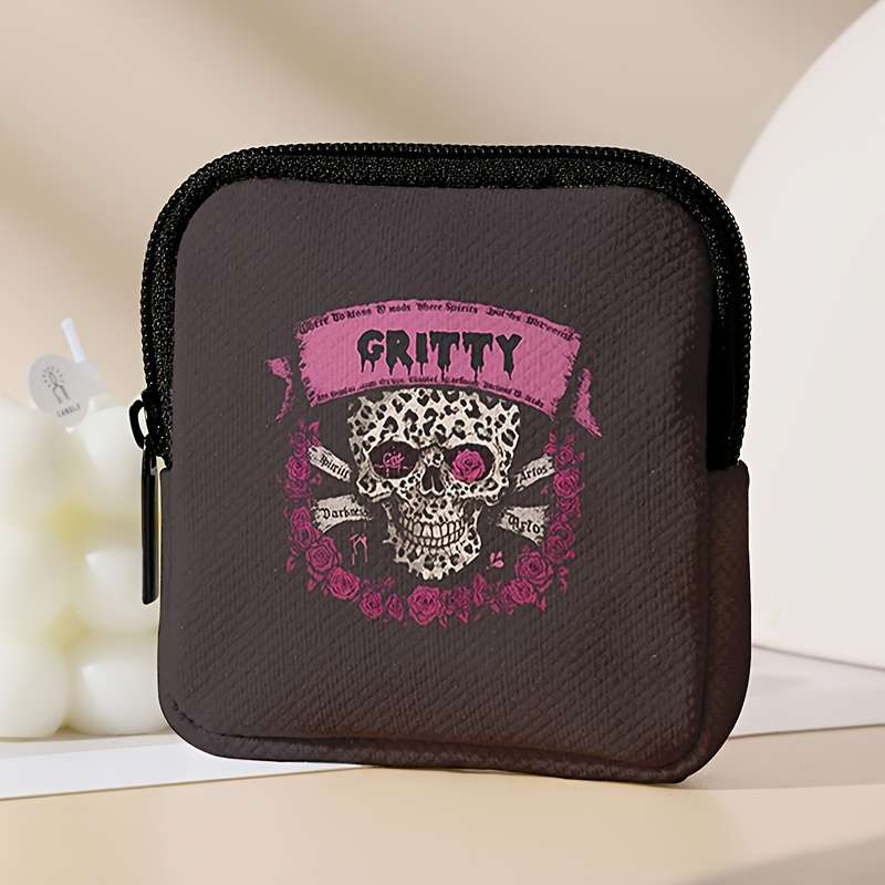 1pc Gothic Skull Print Large Capacity Coin Wallet C Stylish Multi-Function Key Card Holder wi