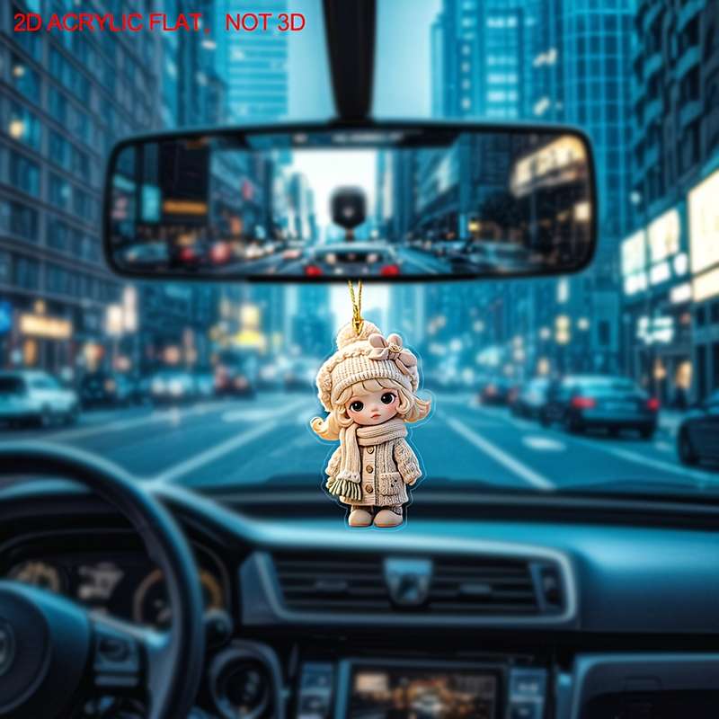 1pc 2D Flat   Cartoon Girl Pendant Modern Acrylic Family Theme Perfect Holiday Gift Car Hanging Dec