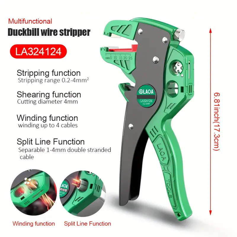 1pc Professional Automatic Wire Stripper and Cutter Multifunctional Tool with Winding and Split Line