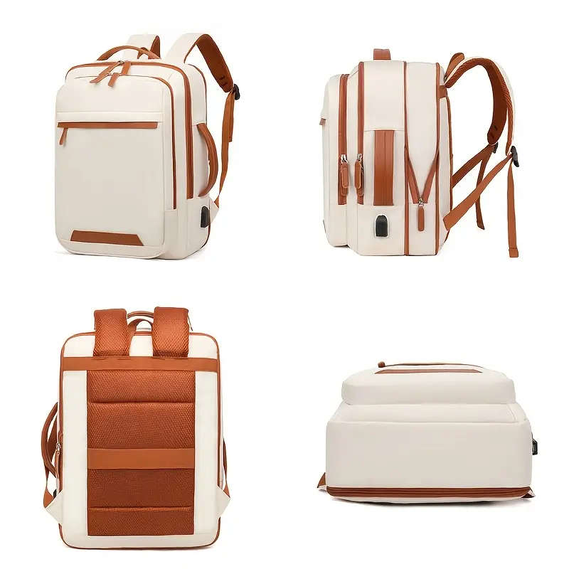 4pcs Set Expandable Nylon Business Backpack Solid Color Waterproof Zipper Closure