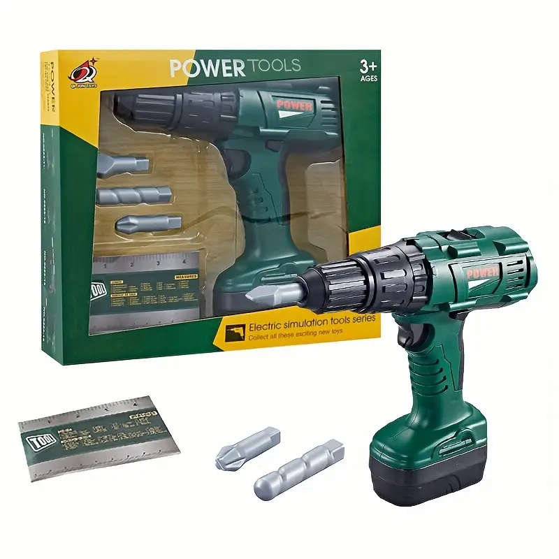 3in1 Electric Drill Set Toy for Youngsters Ages 3-5 Realistic Sound  Action Army Green Toy Construct