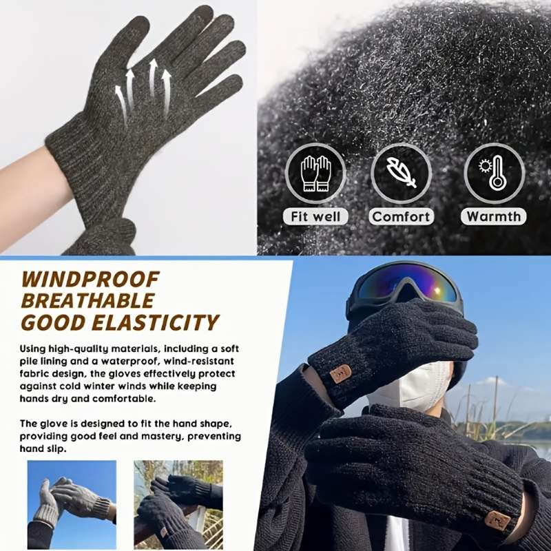 1 Pair Beige Color Warm Gloves