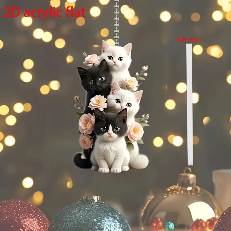 1pc 2D Flat  Charming Cat and Flower Acrylic Pendant Versatile  Decoration Suitable for Car R