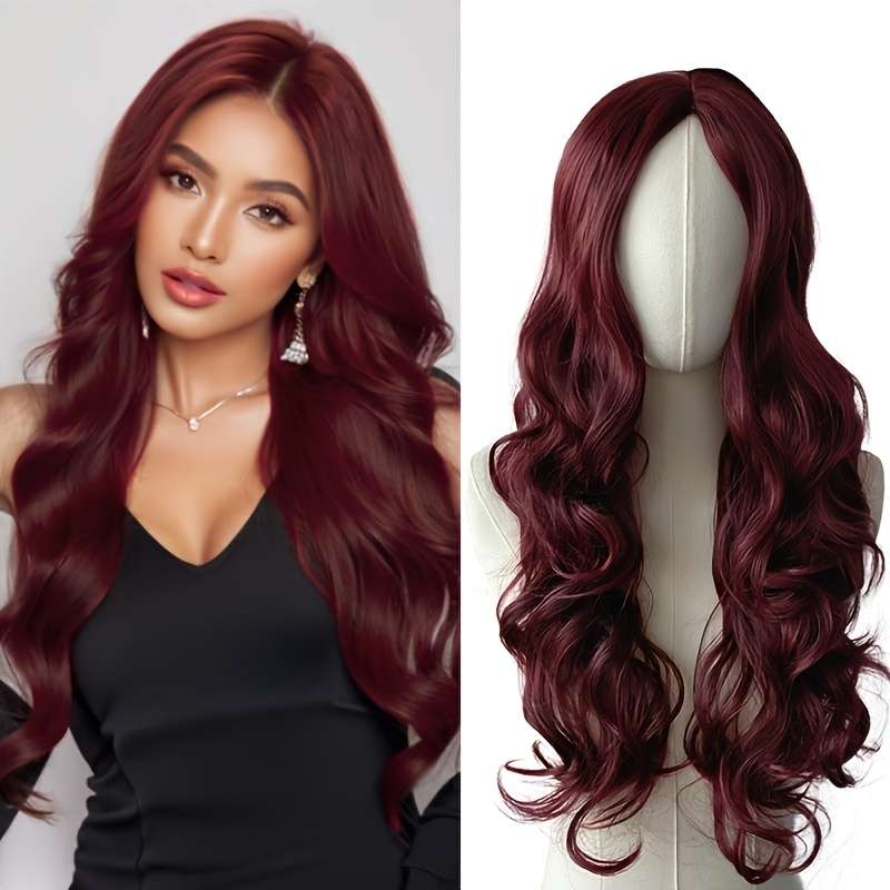 1Pc Burgundy 66.04cm Fashion Design Wig