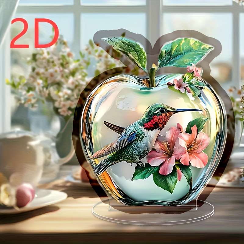 1pc 2D Flat   Apple and Hummingbird Decorative Plaque Acrylic Glam Style Tabletop with Multipurpos