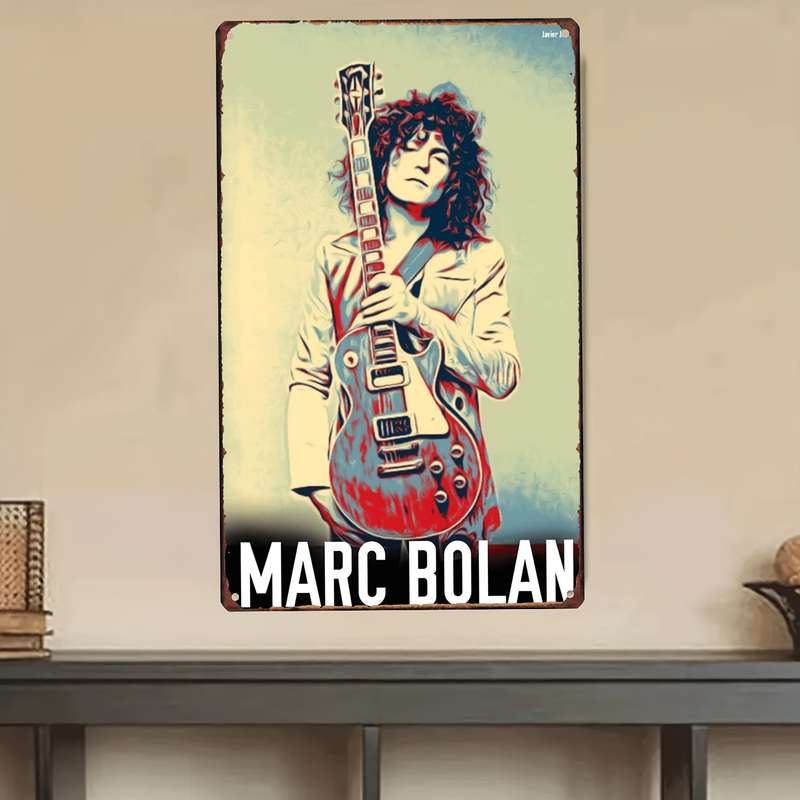 1pc Vintage Marc Bolan Metal Wall Art Sign 20.32cm x 30.48cm Durable Iron Decor with Electric Gui
