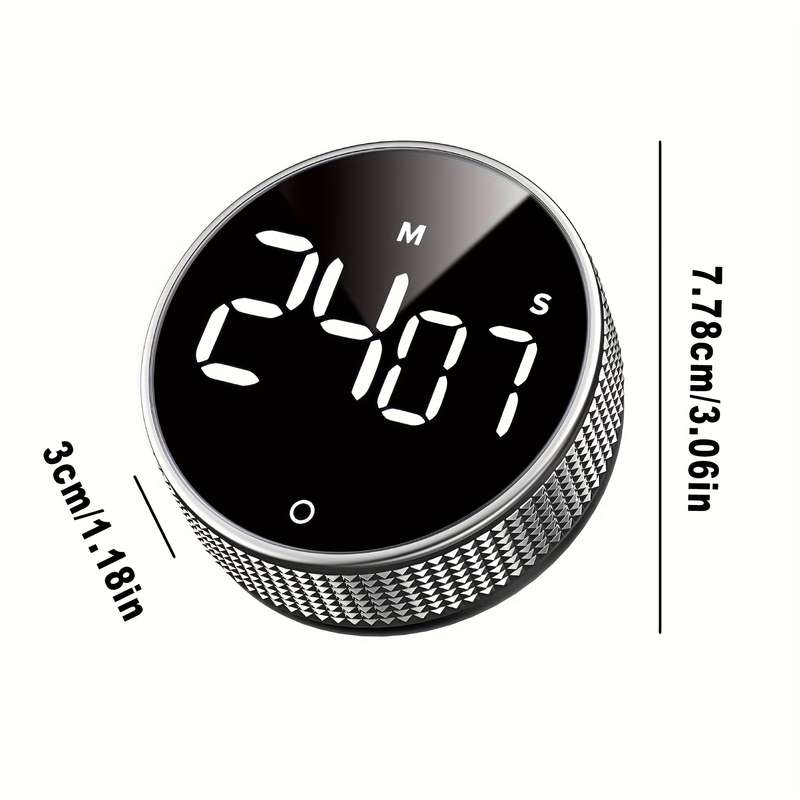 1pc Trendy Round Kitchen Timer Spinning Time Organizer for Cooking Featuring LED Light Funct