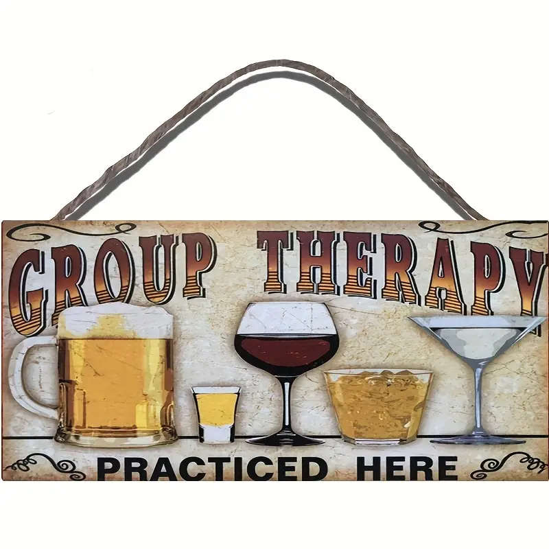 1pc Vintage Group Relax Practiced Here Wooden Wall Sign Rustic Beer Wine Glasses Design Ideal for Ba