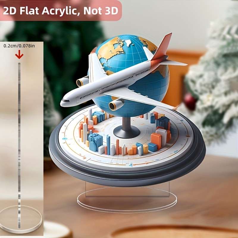 1pc 2D Flat  Acrylic Airplane Globe Desk Decor Modern Cityscape Design with Airplane Earth Idea