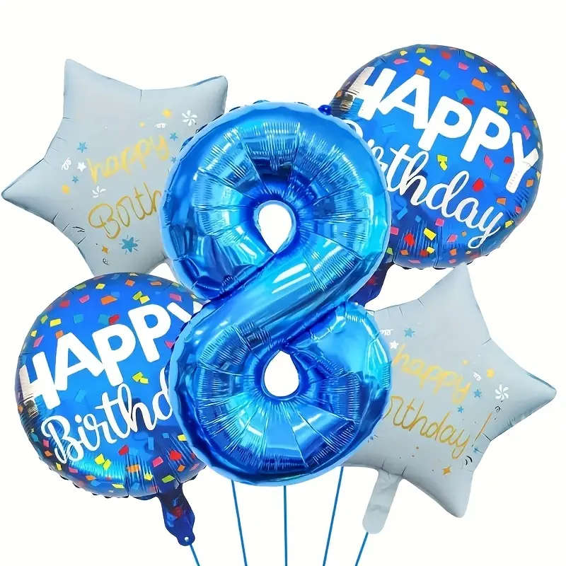 5 Blue Birthday Balloons
