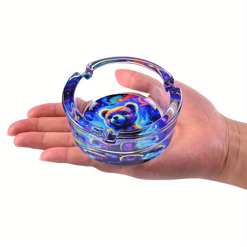 1pc Charming Cartoon Flower Glass Ashtray 85mm Round Perfect for Home Gifts