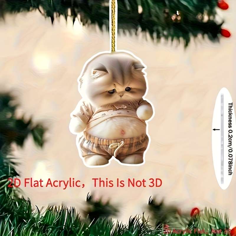 1pc 2D Flat   Printing 3 acrylic cat ornaments acrylic fat cat pendant car hanging orname