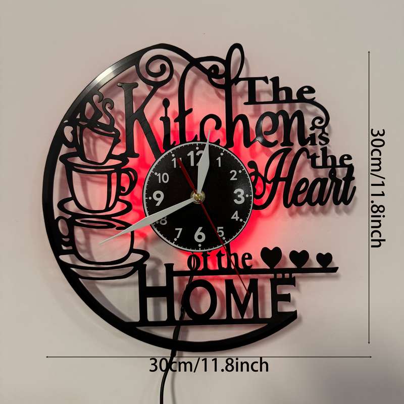 1pc inthetime Vintage Vinyl Record Wall Clock "The Kitchen is the Heart of the Home" Design with