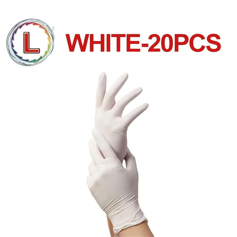 20pcs White Disposable Nitrile Gloves Latex Free Gloves Size L Durable Household Cleaning Gloves