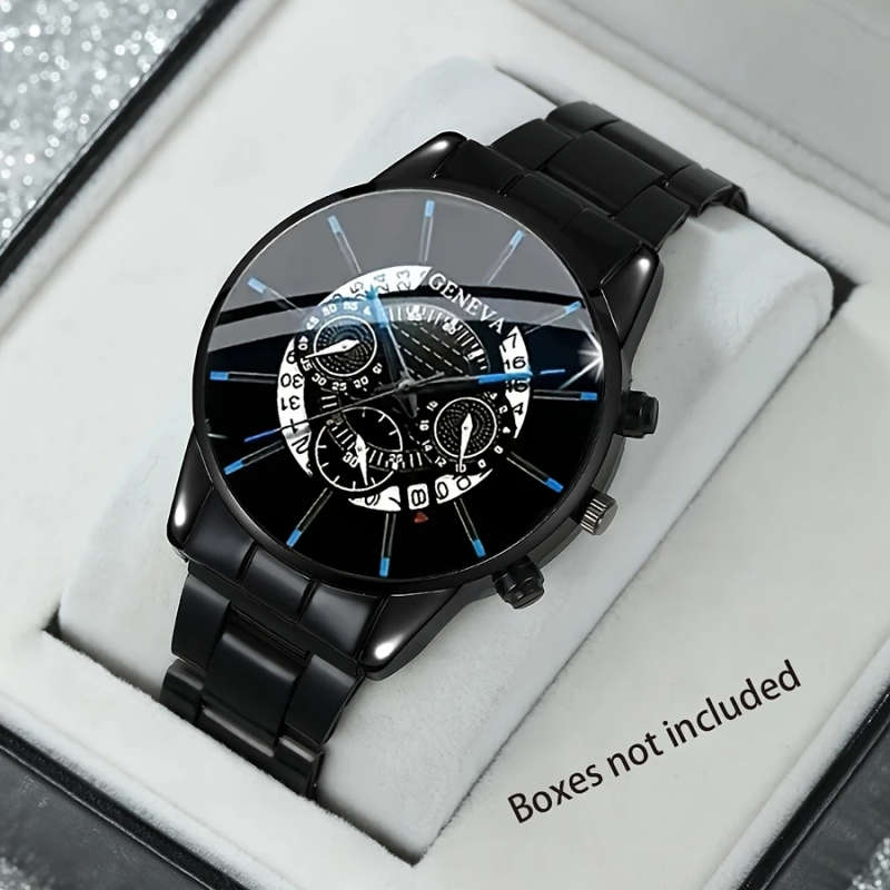 2pcs set Fashionable Men'S Watch Set Shockproof Quartz Wristwatch and Alloy Bracelet Round Case Non-
