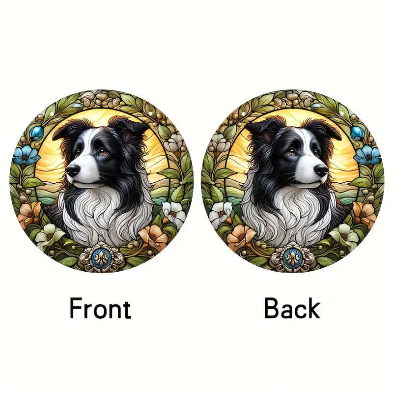 1pc 2D Flat 1pc Border Collie Round Sun Catcher Window Hanging Sign Acrylic Painted Art Decorative S