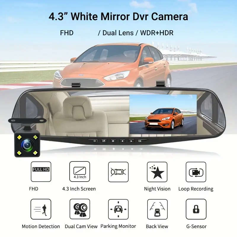 HD Dual-Lens Car Dash Cam with Night Vision Wide-Angle Reverse Image Easy Installation Includes 32GB