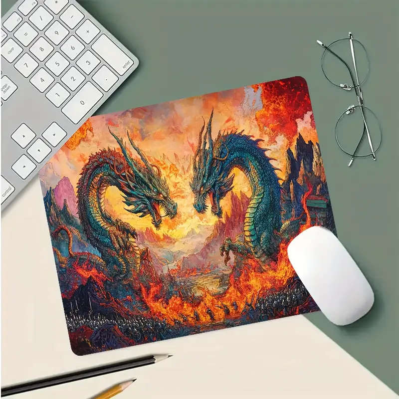 1pc 21x26cm Magical Double Dragon Battle Pattern Rubber Non-Slip Mouse Pad