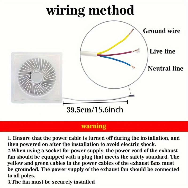 1pc European Standard Household Exhaust Fan Versatile 6-Inch Ventilation Fan with Backflow Preven