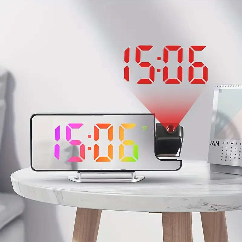 1pc Modern LED Digital Alarm Clock with Projection Temperature Display USB Powered Plastic Rectangle