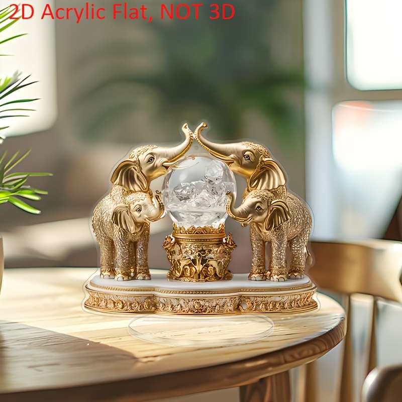 1pc 2D Flat  Bohemian  Acrylic Elephant Figurine with Crystal Ball Handcrafted Desktop Decor fo