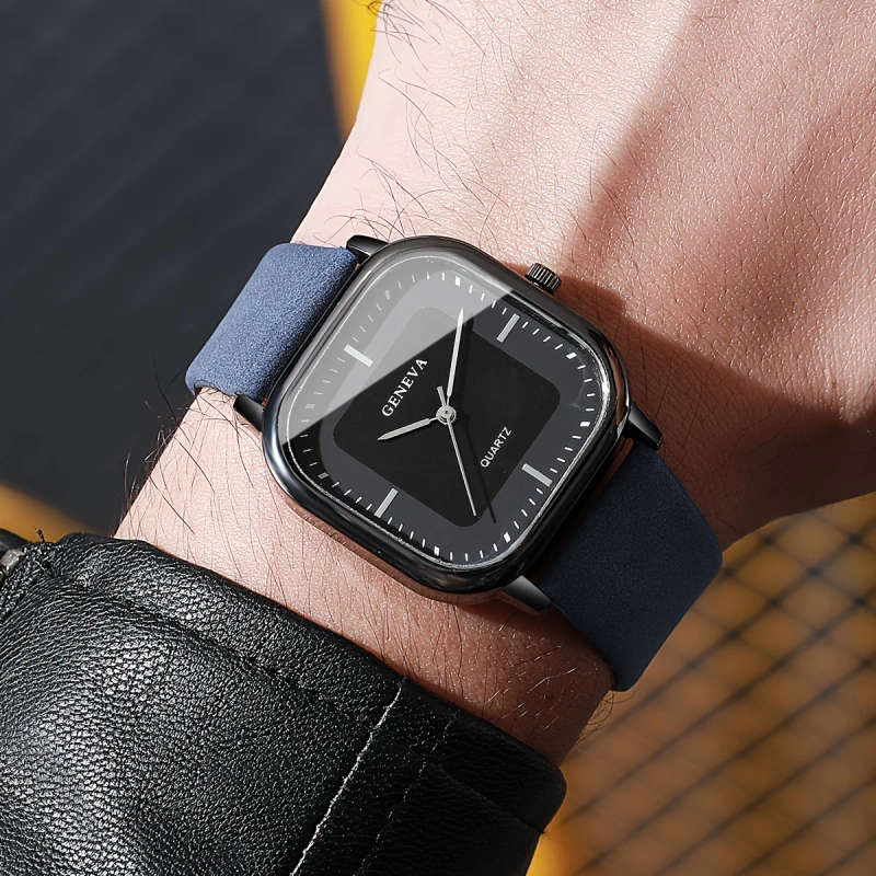 1pc Set Men'S Trendy Square Minimalist Quartz Watch with a Scale Dial Does Not Include a Watch Box