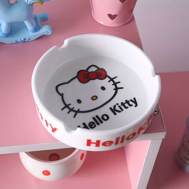 1pc Sanrio Hello Kitty Ceramic Ashtray Classic Animal Theme Round Shape No Electricity Neede