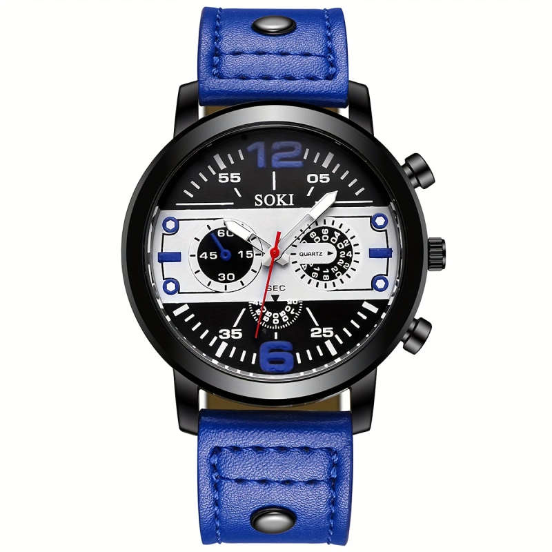 1pc Men Watch Casual Faux Leather Strap Number Date Quartz Wristwatch Fashion Men Watches