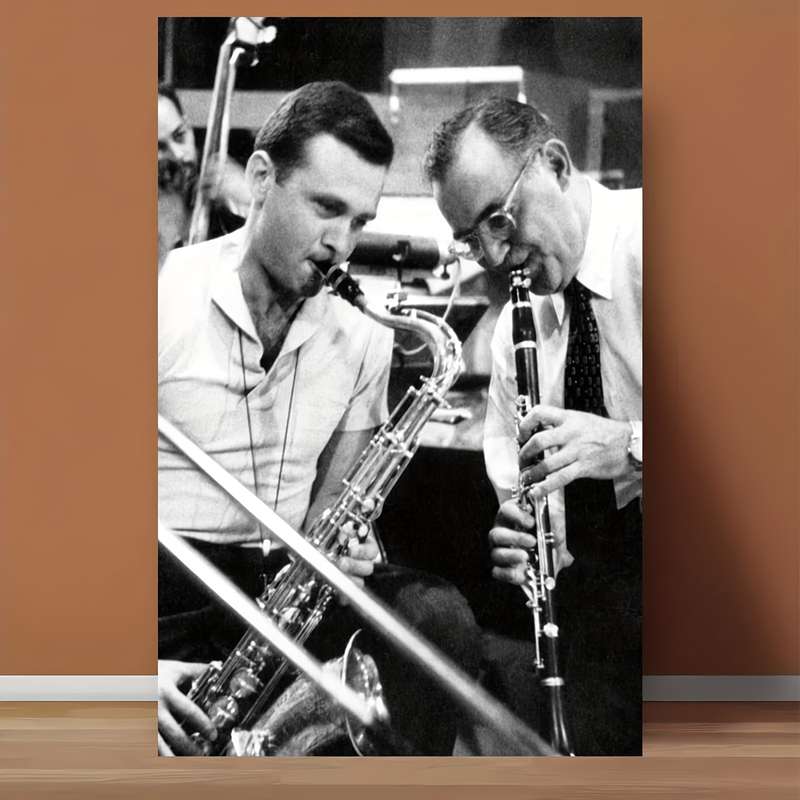 1pc  Frameless Benny Goodman Stan Getz Jazz Musician Canvas Poster Black White Saxophone A