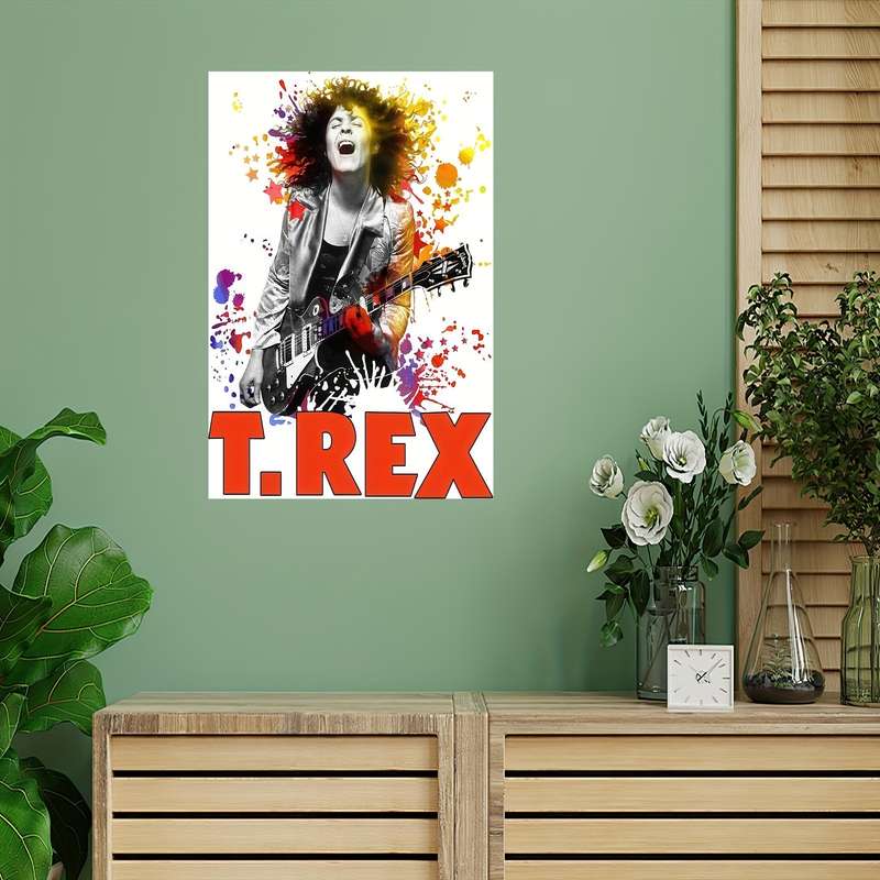 1pc 2D Flat One Piece of Unframed Canvas Artwork Featuring a T-Rex Rock Band Inspired by Marc Bol