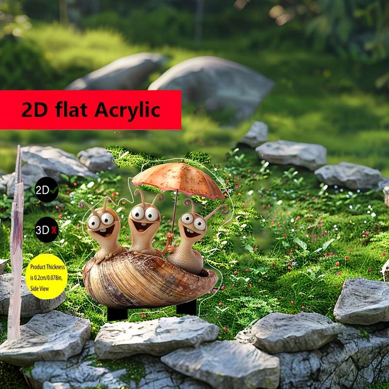 1pc 2D Flat  Whimsical Snail Garden Sign Decoration Waterproof Acrylic Outdoor Art for Thanksgivi