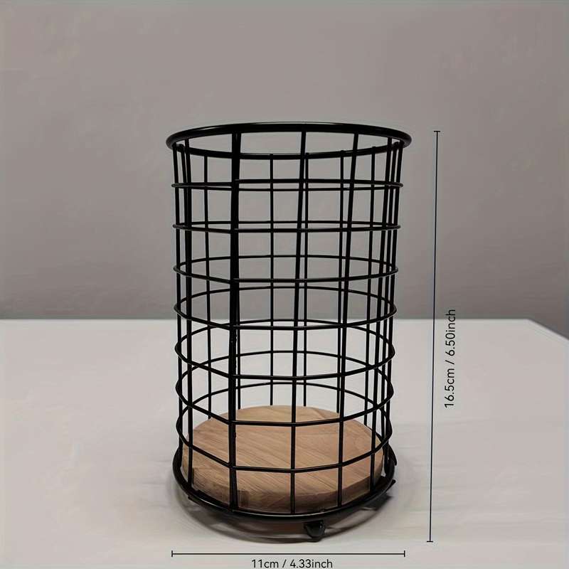 1pc Large Black Metal Kitchen Utensil Holder Modern Rectangular Countertop Organizer for Cook