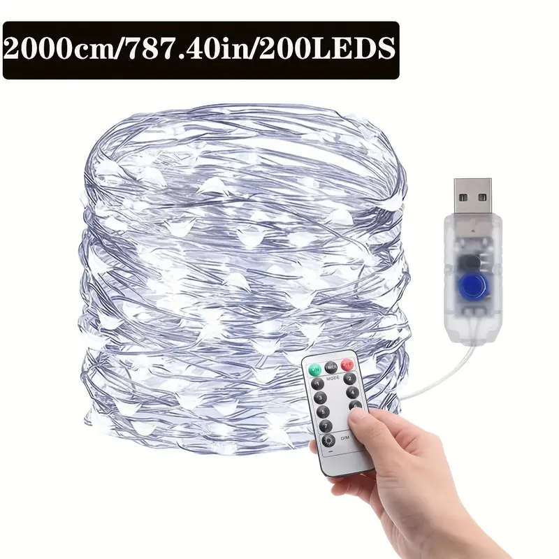 1pc USB Silvery Wire Light String 20m White