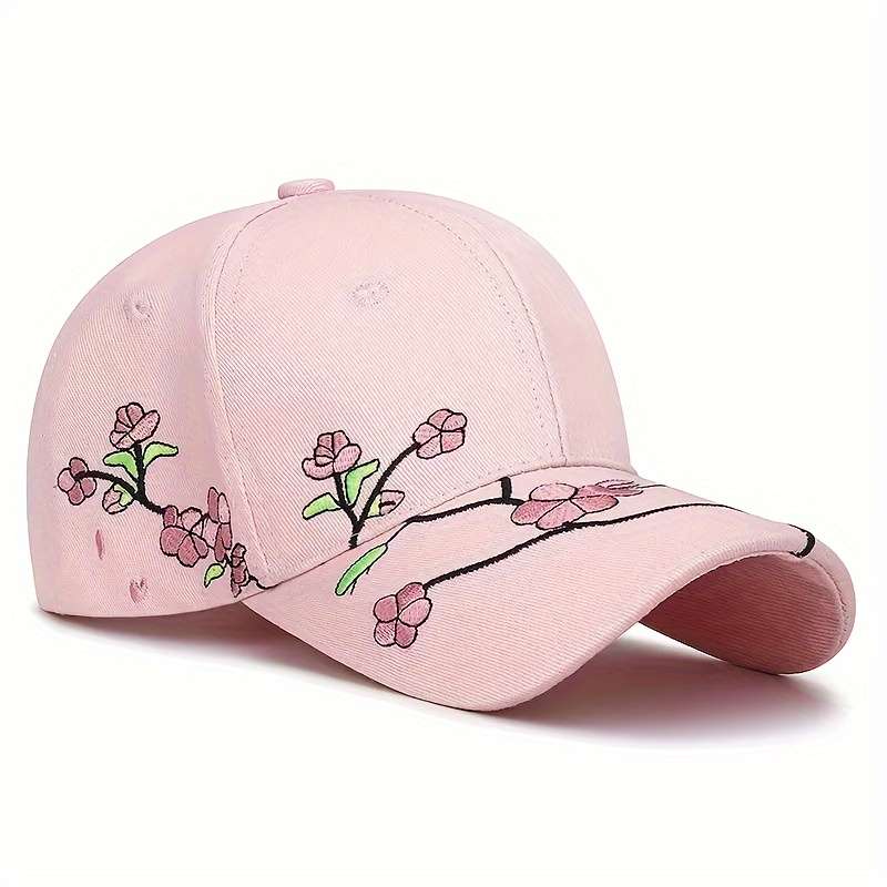 Hat Black Plum Blossom Embroidered Baseball Cap Add Pink Plum Blossom Embroidered Baseball Cap