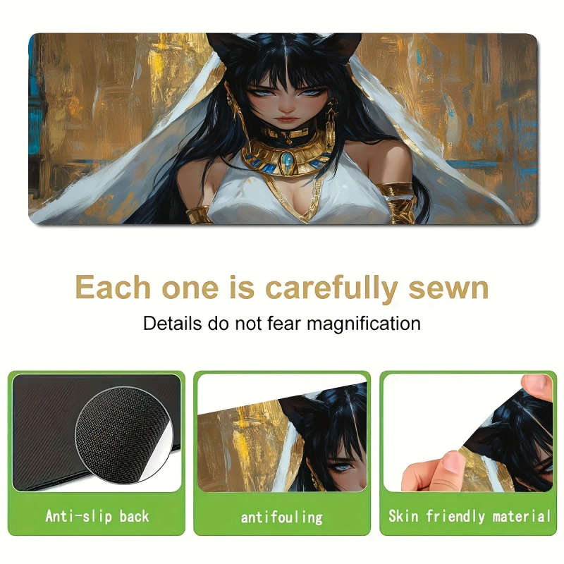 1pc 30x80cm Mystical Egyptian Queen Design Mouse Pad Non-Slip Waterproof Washable Desk Mat