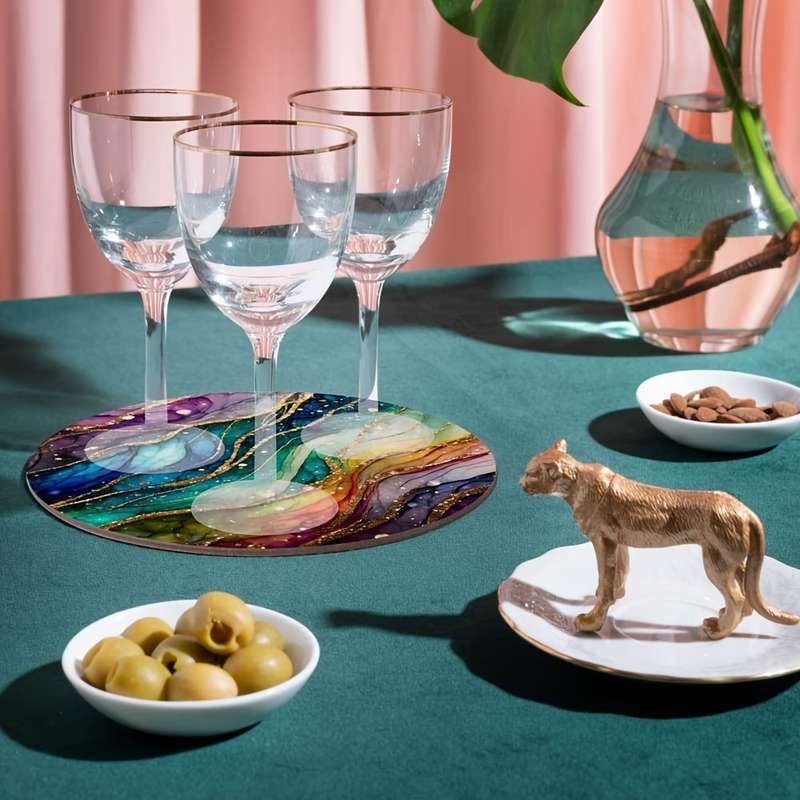4pcs Rainbow Marble Pattern Wooden Trivet Placemats Heat Resistant Pot Holders Multipurpose