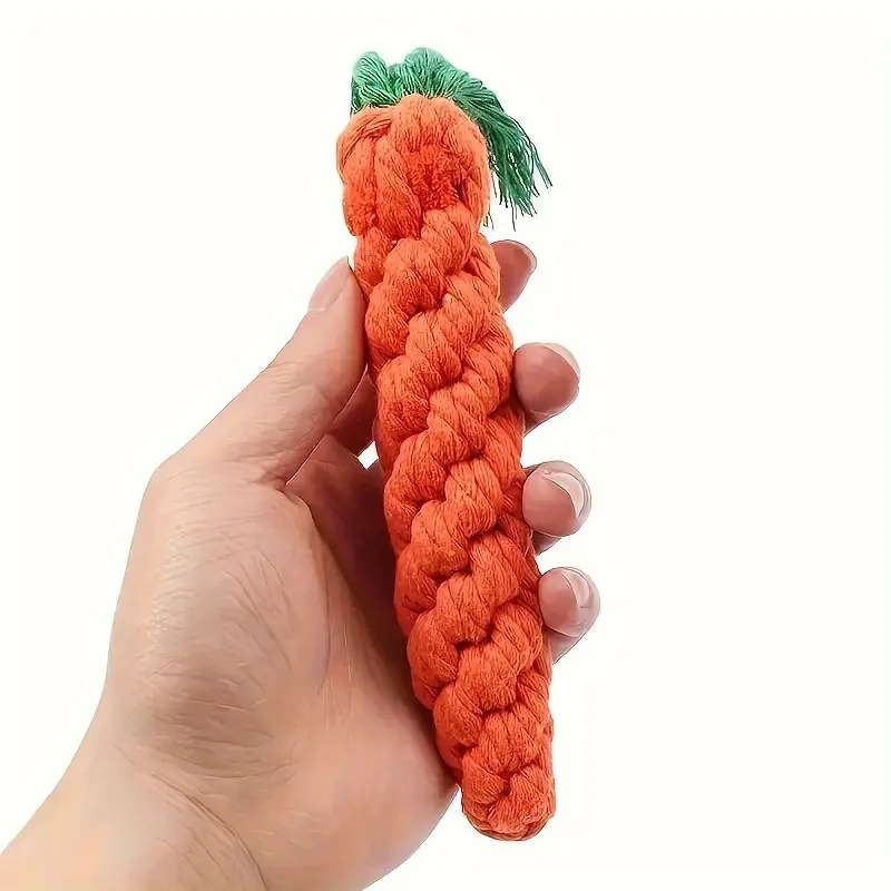 1pcs Durable Dog Chew Toy Carrot Design Braided Fabric Rope for Teeth Grinding and Interactive Play