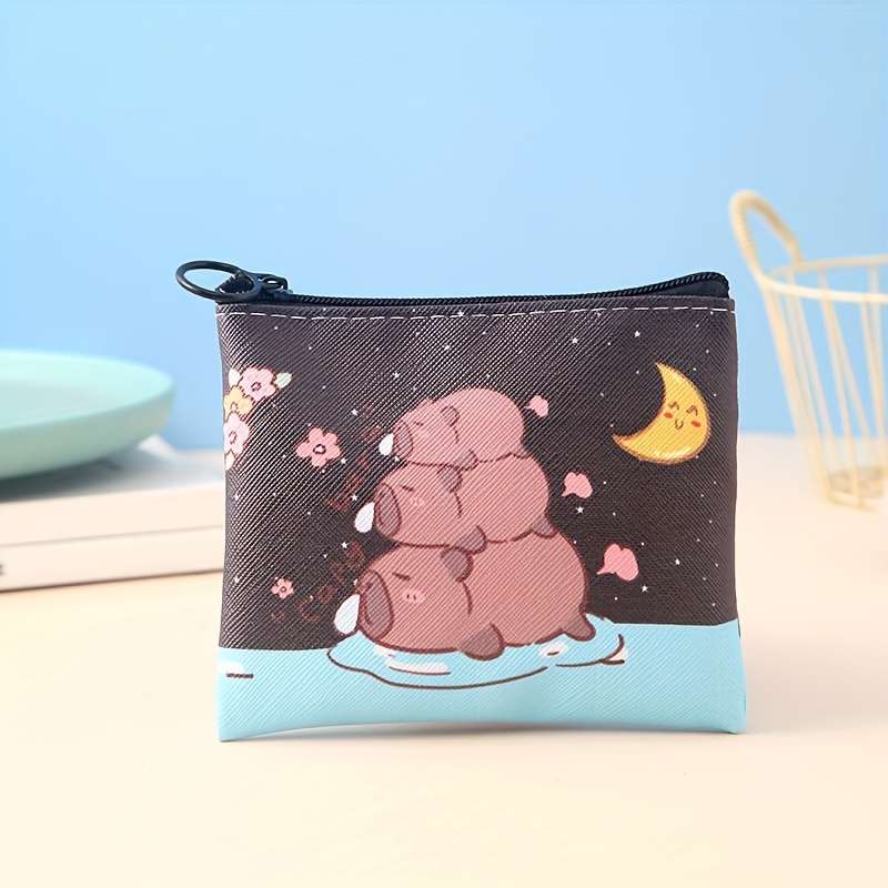 1pc Cute Cartoon Capybara Mini Wallet Multi-Functional Travel Accessory With Coin Storage And M