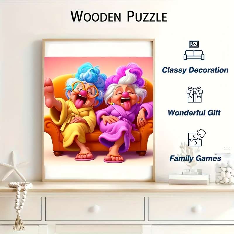1000pcs Cartoon Grandma Jumbo Jigsaw Puzzle Vibrant Mixed Colors Intermediate Skil