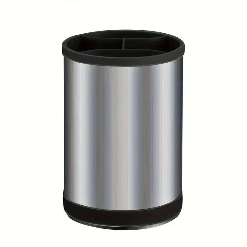 1pc Stainless Steel Kitchen Utensil Holder 360 Degree Rotating Cylinder with Drainage Holes and Divi