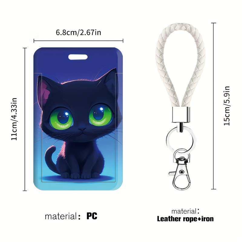 1pc Cute Ghost Black Cat Series ID Badge Holders with Lanyard Plastic Card Case for Doctors Nurse